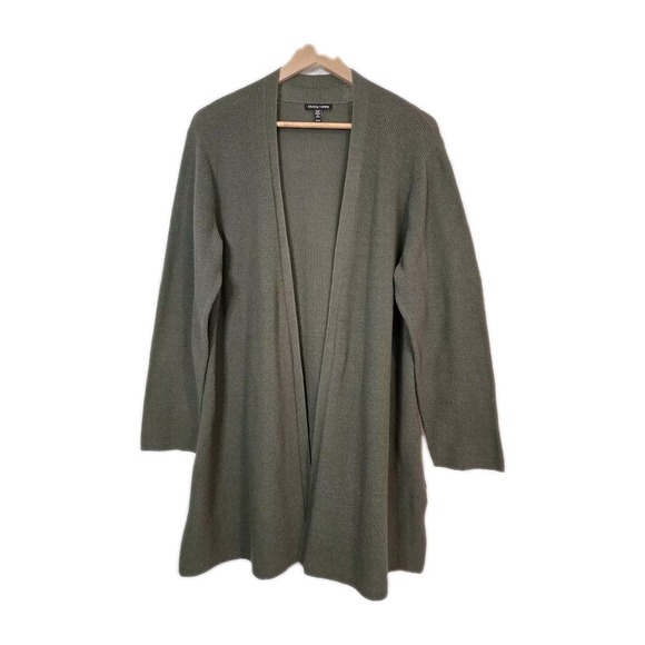 EILEEN FISHER Size XL Olive Green Peruvian Organic Cotton Crepe Cardigan Texture - Picture 1 of 6